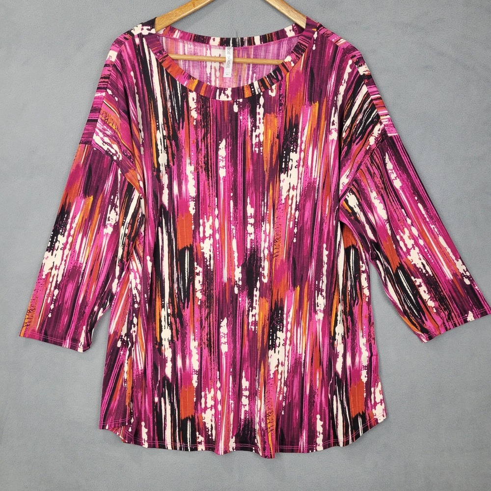 Dear Scarlett Blouse Top Women's XL Pink Orange Round Neck 3/4 Sleeve Boho Y2K